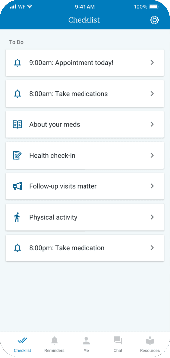 Screenshot within a phone frame of a customized checklist