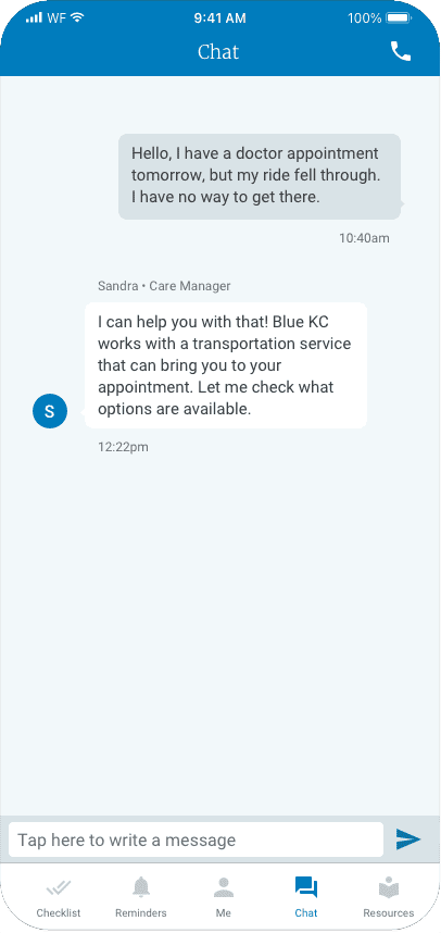Screenshot within a phone frame of a text thread about transportation services