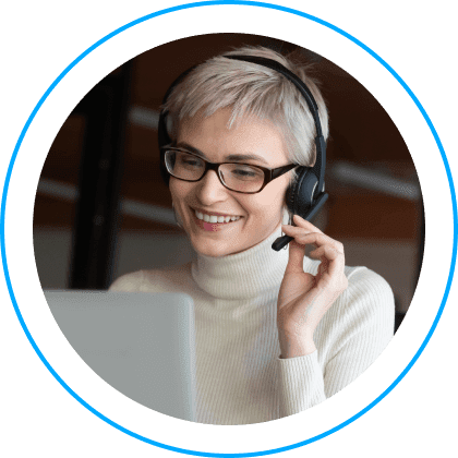 Young woman smiling wearing a headset